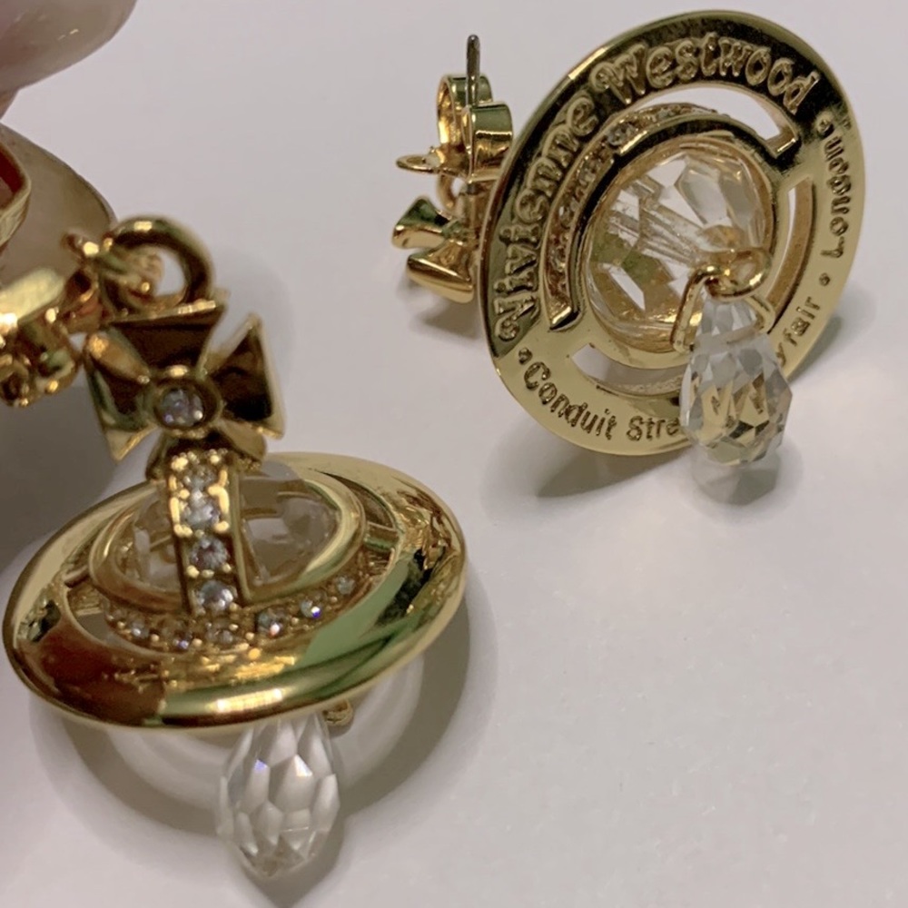 Sold out Vivienne Westwood gold crystal signature Orb drop earrings - Picture 6 of 8